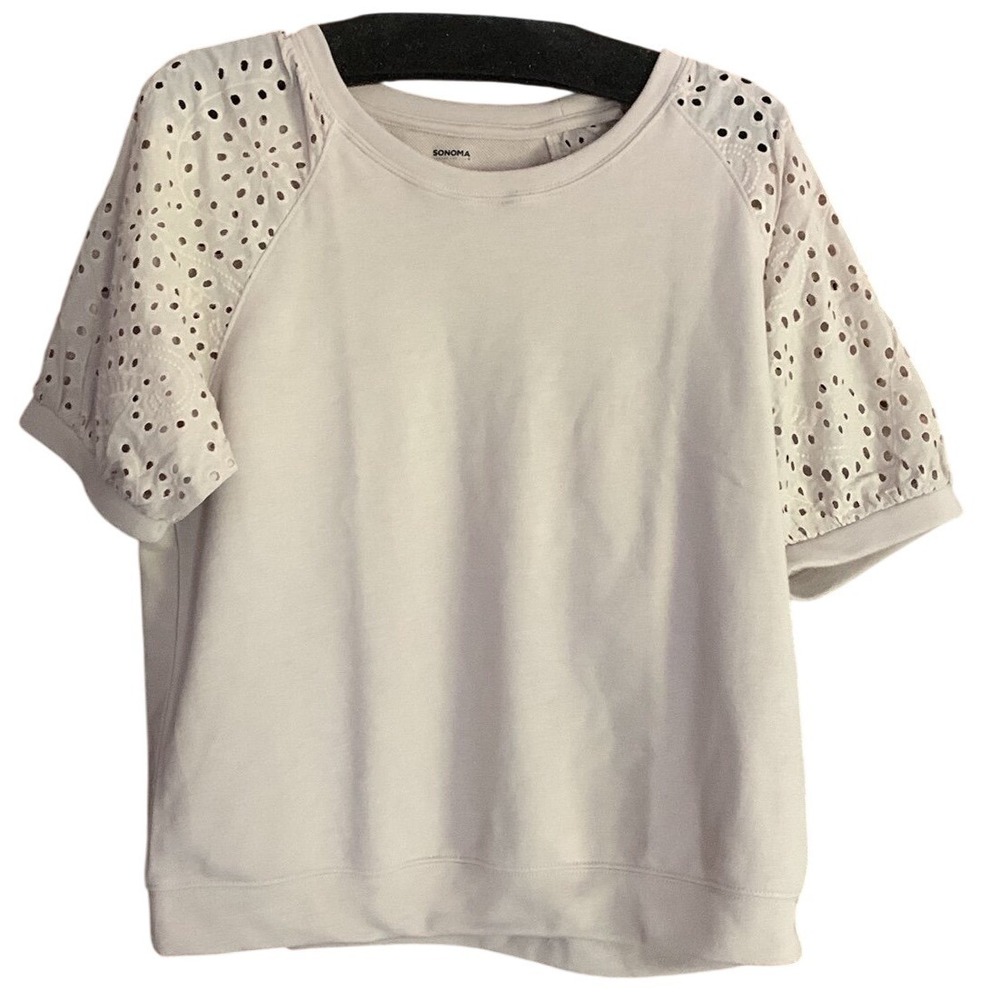Sonoma Women's Eyelet Sleeve Top Short Sleeve Crewneck‎ Casual Blouse Size L